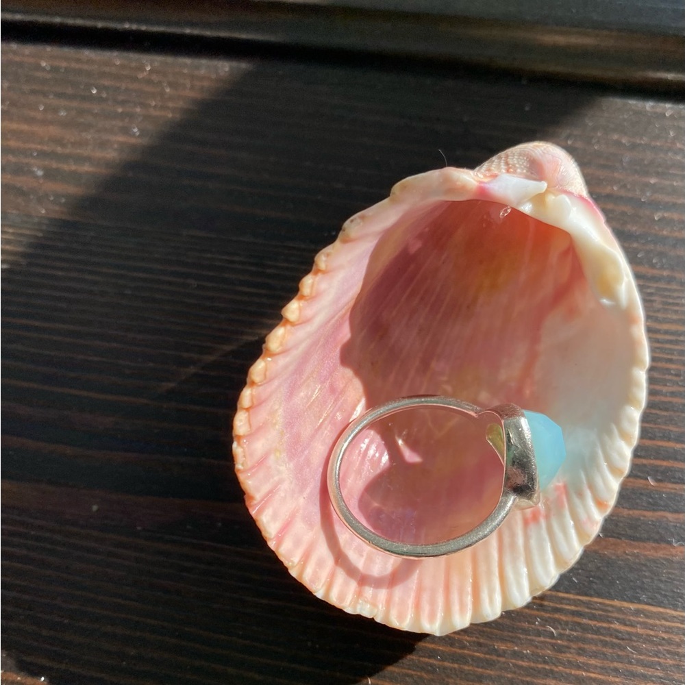 EUC TASHI faceted AQUA Chalcedony faceted ring, 925 sterling silver, size 8